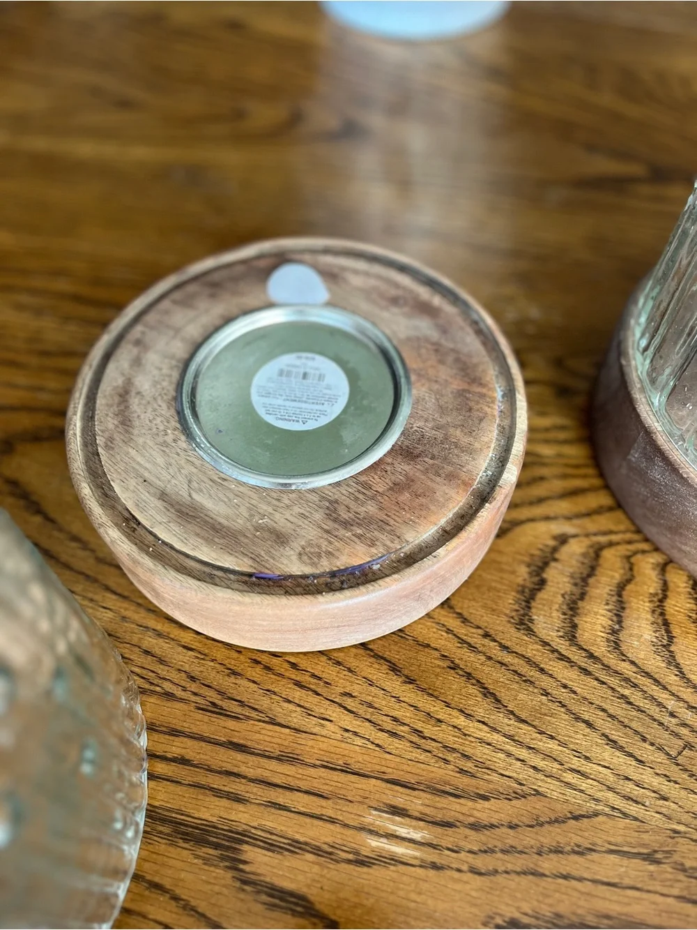 Glass Ribbed Hurricane Candle Holders with Wood Base - Clear Glass